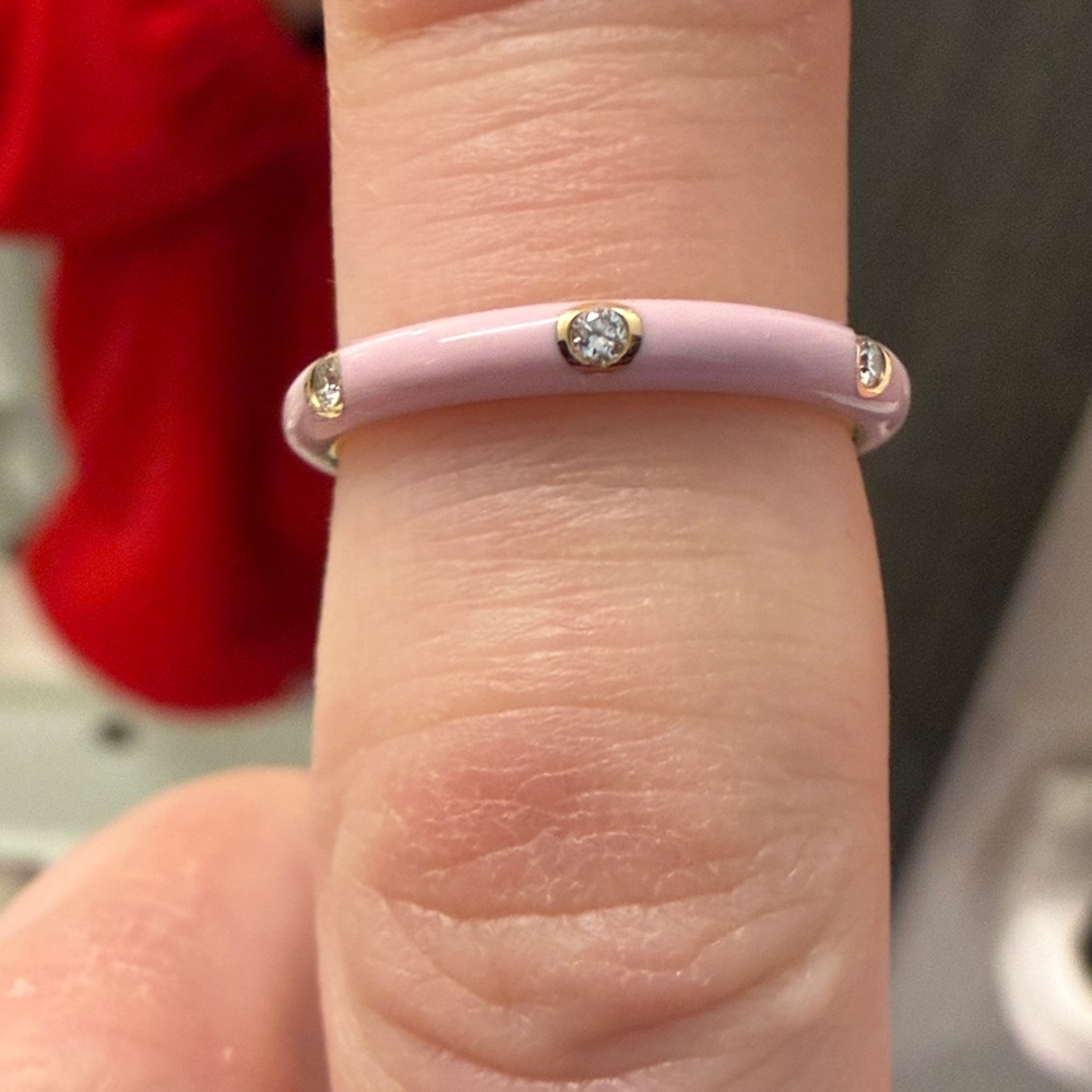 EF Collection: 3 DIAMOND & BLUSH ENAMEL RING - Picture 3 of 6